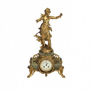 French table clock in gilt bronze and base in onyx, late 19 Reloj de sobremesa francés en bronce dorado y base en ónice