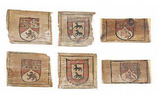  Castilian school,14th Century , Set of six heraldic coffer  Escuela castellana del siglo XIV, Juego de seis placas her