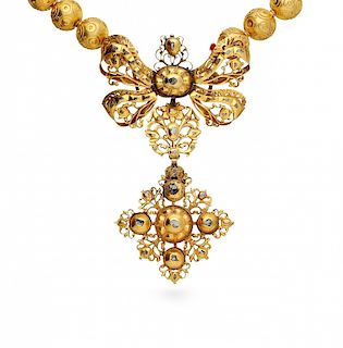 Cordova bow-shaped pendant in gold and diamonds, 18th Centu Colgante lazo cordobés en oro y diamantes, del siglo XVIII