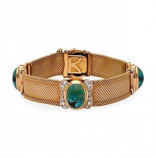 Turquoises and diamonds bracelet, mid 20th Century  Pulsera de turquesas y diamantes, de mediados del siglo XX