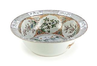 A Chinese Export Porcelain Famille Verte Punch Bowl, Diameter 15 1/2 inches x height 5 inches.