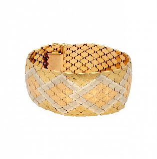 Three-coloured gold wide bracelet Pulsera ancha en oro tricolor