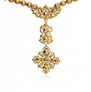 Gold and diamonds pendant, 18th Century  Colgante en oro y diamantes, del siglo XVIII