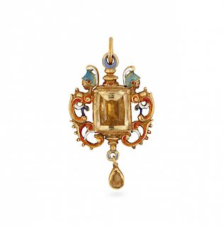 Neo-Renaissance pendant in gold and enamel, 19th Century Colgante neorrenacentista en oro y esmalte, del siglo XIX
