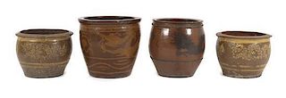 A Group of Four Asian Export Glazed Pottery Planters, Height of tallest 16 inches.