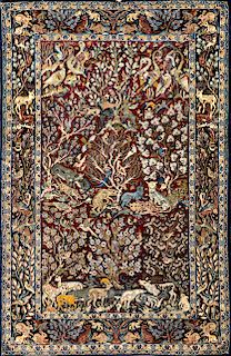 Persian figurative carped in wool and silk, second half of  Alfombra figurativa persa en lana y seda, de la segunda mit