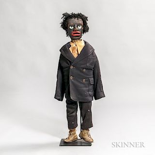 Carved and Painted Pine Clothed Black Man Ventriloquist Dummy