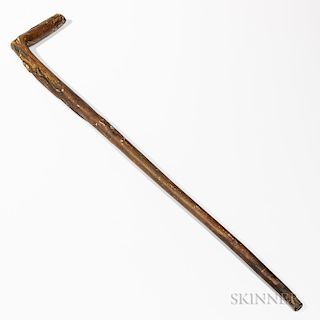Carved and Painted Wood Walking Stick with Female Bust and Torso