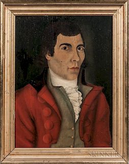 Attributed to Reuben Moulthrop (Connecticut, 1763-1814)  Portrait of a Gentleman in a Red Coat