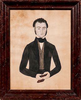 American School, Mid-19th Century  Portrait of a Young Man in a Black Jacket