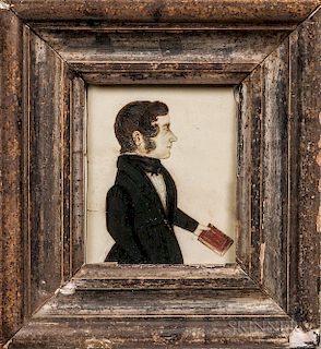 American School, 19th Century  Profile Portrait of a Gentleman Holding a Red Book