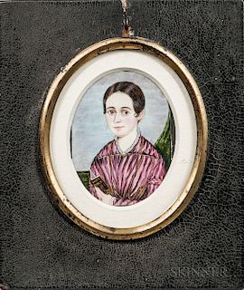 American School, 19th Century  Portrait of a Young Woman in a Purple Dress