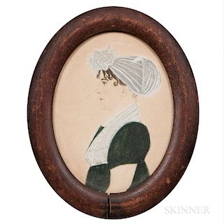 American School, 19th Century  Profile Portrait of a Woman in a Green Gown