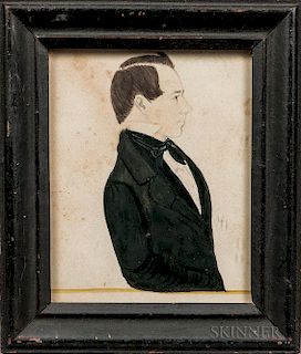 Jane A. Davis (Connecticut/Rhode Island, 1821-1855)  Profile Portrait of a Gentleman in a Black Jacket