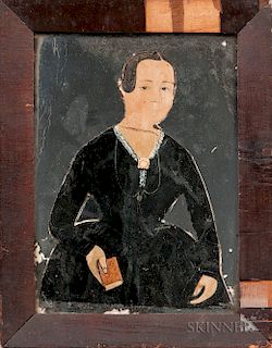 Jane A. Davis (Connecticut/Rhode Island, 1821-1855)  Portrait of a Woman with Mirror Background