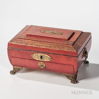 Gilt Red Leather Classical Sewing Box