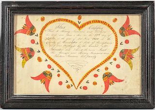 Watercolor Birth and Baptismal Certificate Fraktur for Jacob Summers
