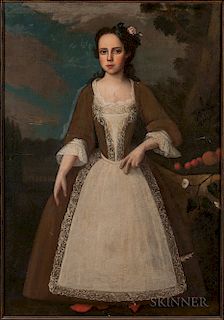 Dutch Colonial School, Second Quarter 18th Century  Girl in a Brown Dress with Lacy Apron