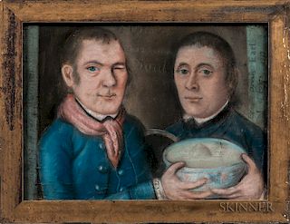 English School, c. 1777  Portrait of Two Men Holding a Punch Bowl