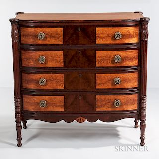Carved Mahogany and Mahogany Veneer Inlaid Bow-front Chest of Drawers