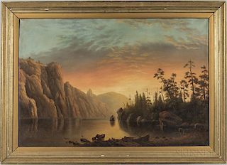 American School, 19th Century  Lake and Mountain Scene with Evening Sky