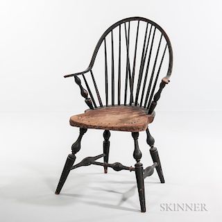 Black-painted Braced Bow-back Continuous-arm Windsor Chair