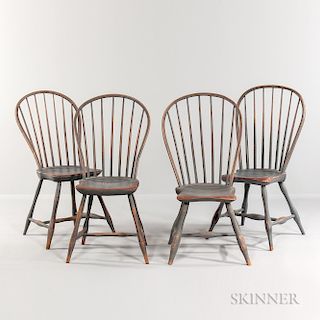 Assembled Set of Four Gray/Blue-painted Bow-back Windsor Chairs