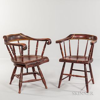 Grain-painted and Gilt-striped Swiveling Chair