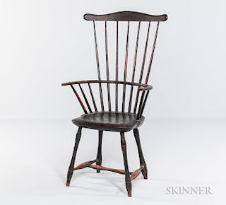 Black-painted Bamboo-turned Fan-back Windsor Armchair