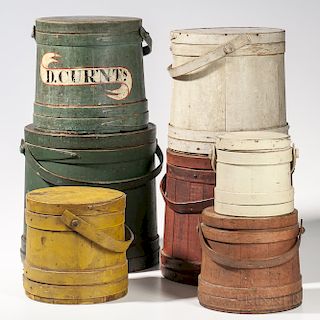 Stack of Seven Painted Firkins