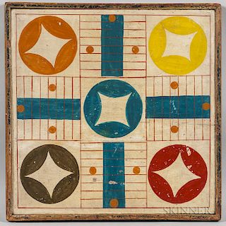 Polychrome Decorated Parcheesi Game Board