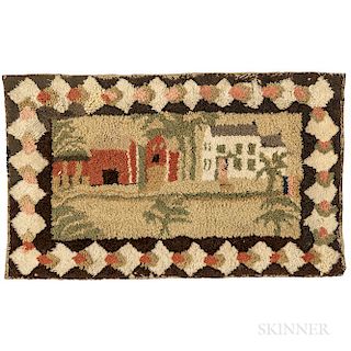 Yarn Sewn Mat with House and Barn