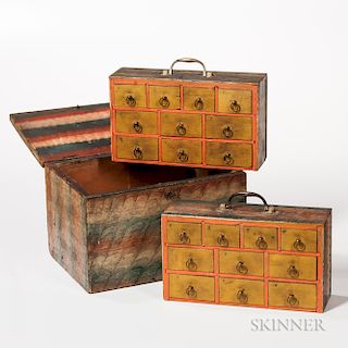 Paint Decorated Box with Two Interior Cases of Drawers