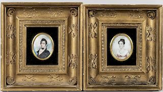 American School, 19th Century  Pair of Miniature Portraits of Samuel B. and Sarah Anne Bannister