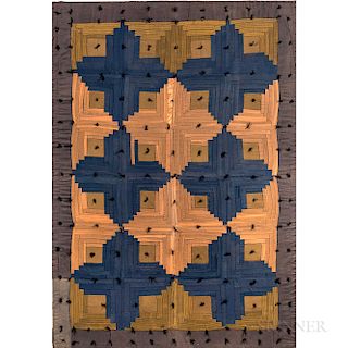 Blue, Salmon, and Beige Amish Log Cabin Quilt