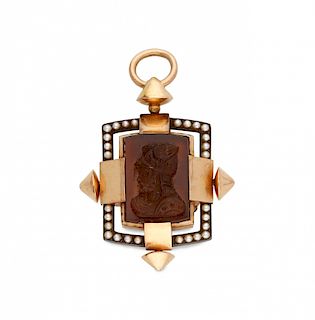 Gold locket pendant, 19th Century Colgante guardapelo en oro, del siglo XIX