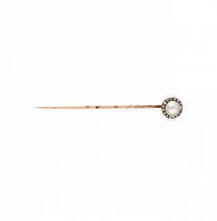 Pearl and diamonds tie needle, early 20th Century Aguja de corbata de perla y diamantes, de principios del si