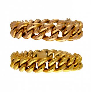 Two French bracelets in gold and rose gold, early 20th Cent Dos pulseras francesas en oro y oro rosa, de principios de 