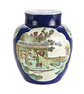 A Polychrome Enamel Covered Porcelain Ginger Jar, Height 9 inches.
