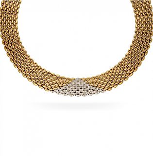 Gold and diamonds set of choker, earrings and ring Conjunto de gargantilla, pendientes y sortija en oro y diam