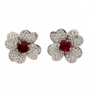 Tourmalines and diamonds floral earrings Pendientes florales de turmalinas y diamantes