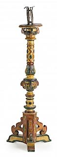 Spanish torch stand in carved and polychrome wood, 18th Cen Hachero español en madera tallada y policromada, del siglo 