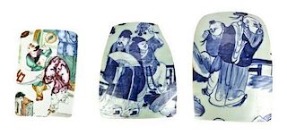 A Group of Three Chinese Porcelain Shard Plaques, Height of tallest 7 1/4 inches.