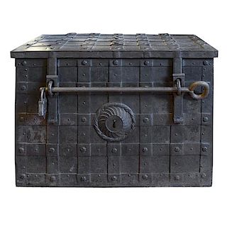A Wrought Iron Safe Box 35" W x 25" D x 24" H