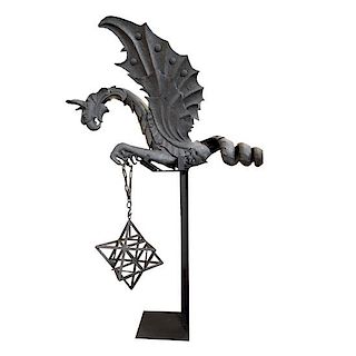 A Wrought Iron Griffin Form Sconce 58" W x 22" D x 91" H