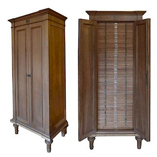 A Pair of Italian Walnut Specimen Cabinets 31" W x 19.5" D x 74.25" H