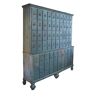 A Painted Cabinet with Vertical Drawers 87" W x 18" H x 94" H