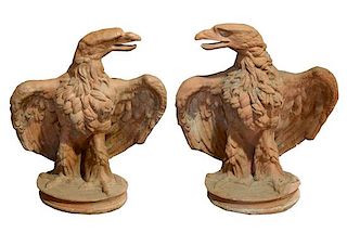 A Pair of Terra Cotta Eagles 21" W x 17.5" D x 25.5" H