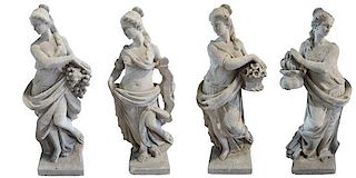 A Set of Four Carved Stone Statues Allegorical of the Seasons 14.5" W x 11" D x 35" H, 14.5" x 11" x 36", 13" x 11" x 35.25", 14