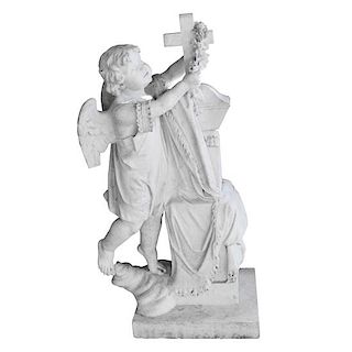A Carved Marble Angel 19" W x 11" D x 36" H